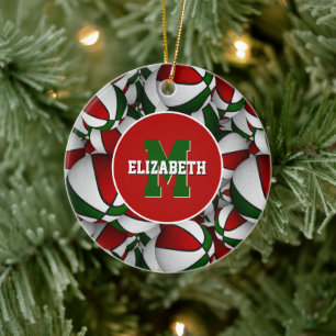 red white green festive personalized basketball ceramic ornament