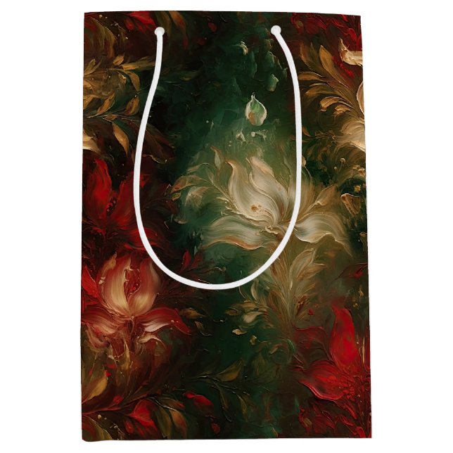 Red White Green Floral Medium Gift Bag (Front)