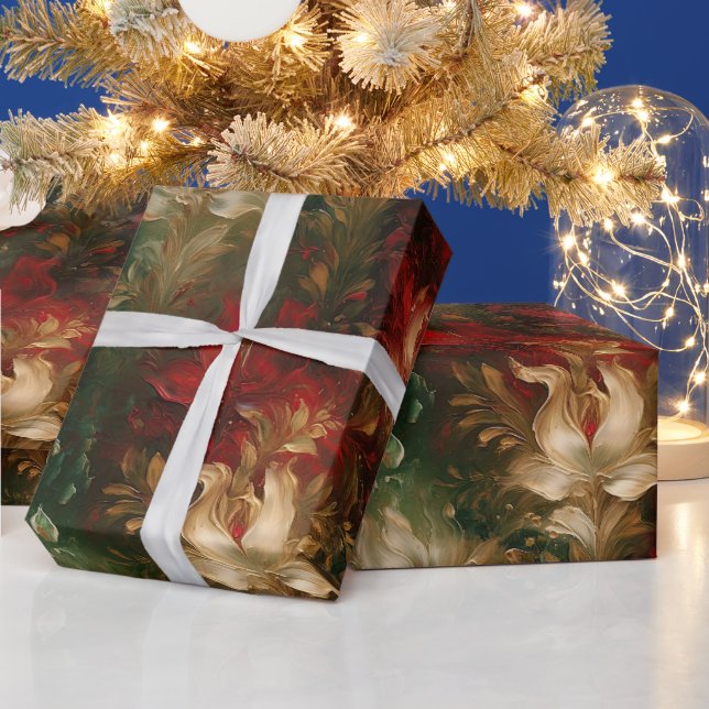 Red White Green Floral Wrapping Paper (Holidays)