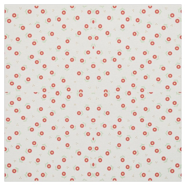 Red White & Green Florals Fabric (Swatch)