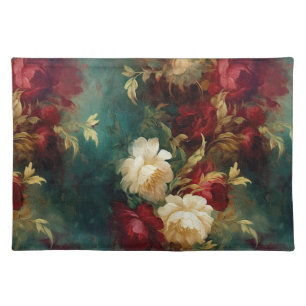Red White Green Flowers Cloth Placemat