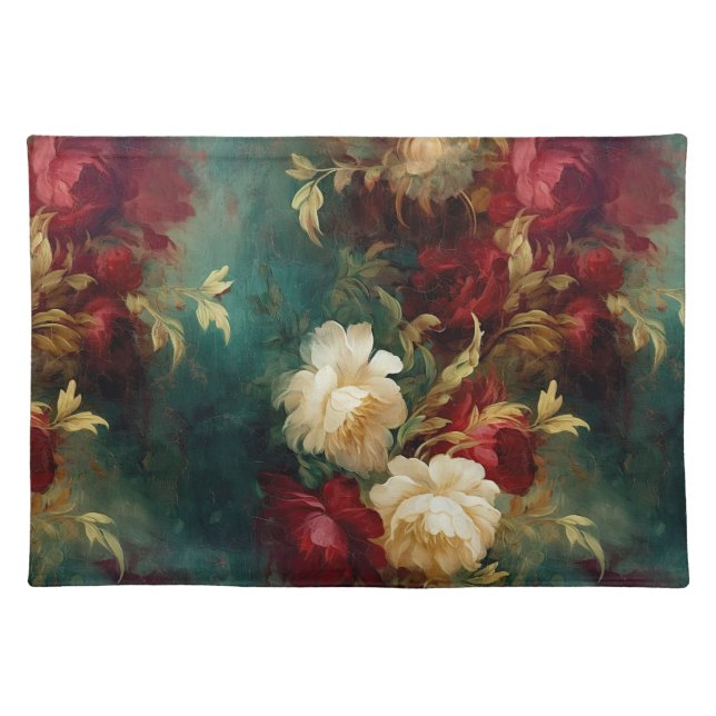 Red White Green Flowers Cloth Placemat (Front)