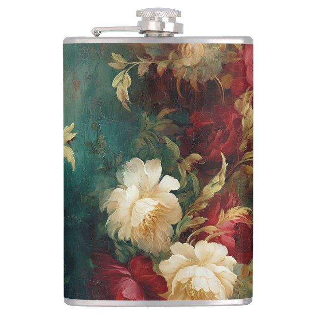 Red White Green Flowers Flask (Front)