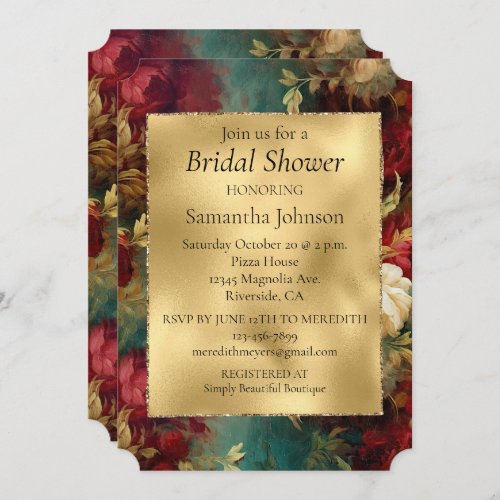 Red White Green Flowers Invitation