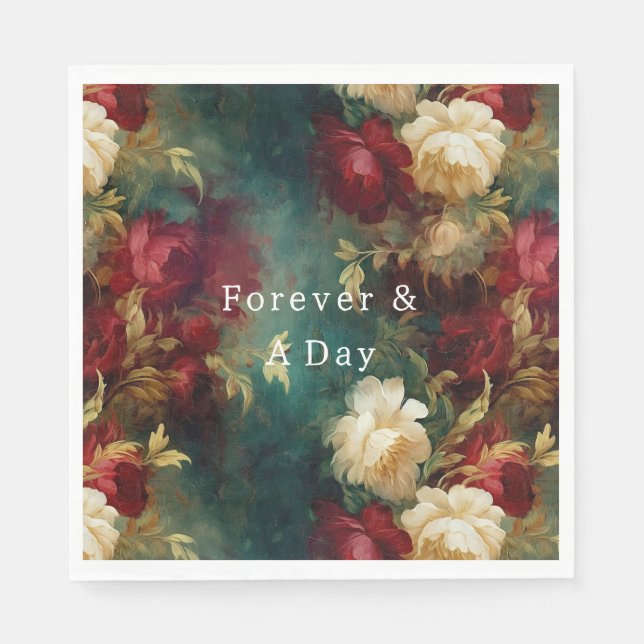 Red White Green Flowers Napkins (Front)