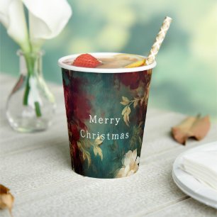 Red White Green Flowers Paper Cups