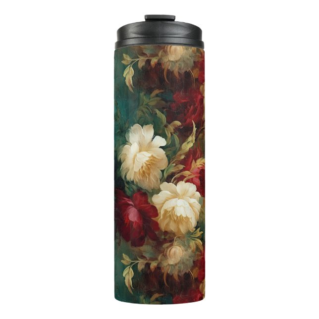 Red White Green Flowers Thermal Tumbler (Front)