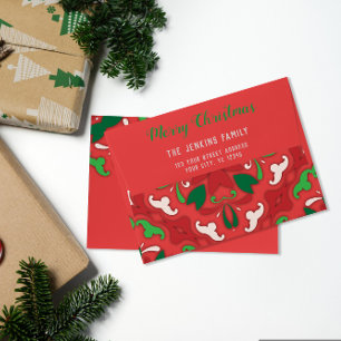 Red White Green Holiday Christmas Folk Art Border Envelope