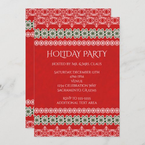 Red White  Green Lace Elegant Holiday Party Invitation