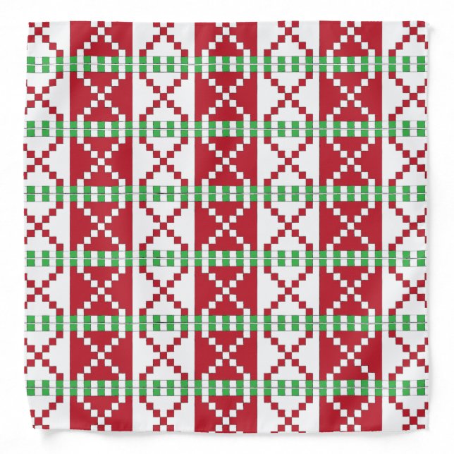 Red, white, green Latvian Latgale Ethnic Folk art Bandana (Front)