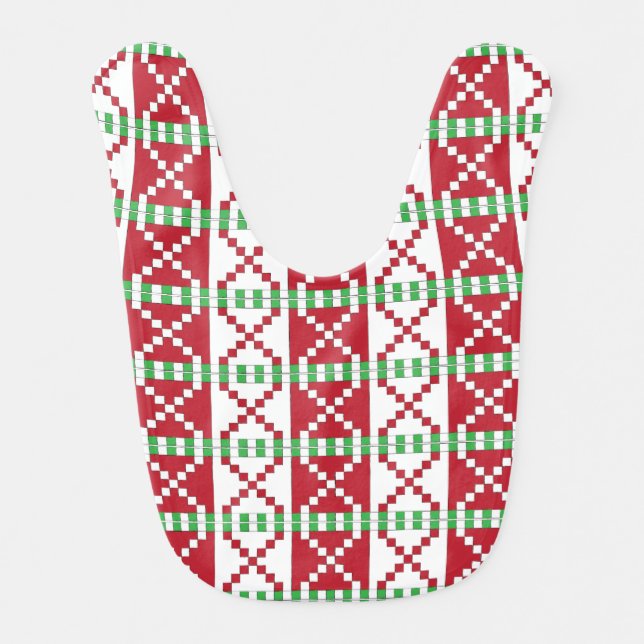 Red, white, green Latvian Latgale Ethnic Folk art Bib (Front)