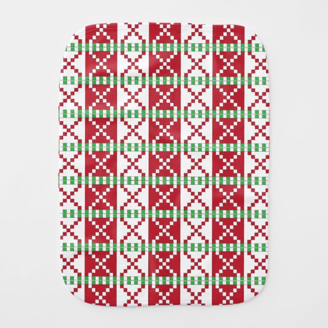 Red, white, green Latvian Latgale Ethnic Folk art Burp Cloth (Front)