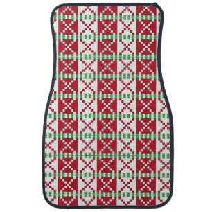 Red, white, green Latvian Latgale Ethnic Folk art Car Floor Mat
