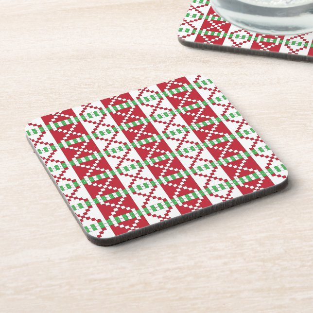 Red, white, green Latvian Latgale Ethnic Folk art Drink Coaster (Left Side)
