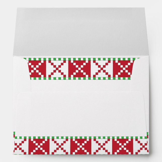Red, white, green Latvian Latgale Ethnic Folk art Envelope (Back (Bottom))