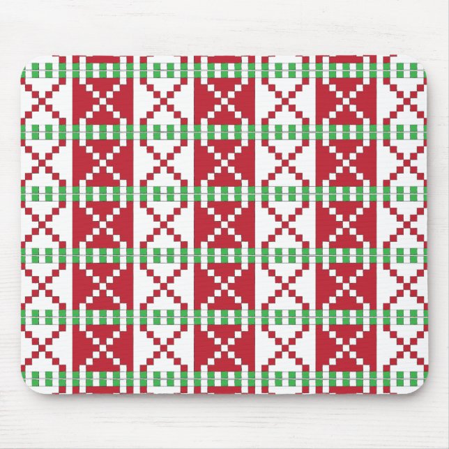 Red, white, green Latvian Latgale Ethnic Folk art Mouse Pad (Front)