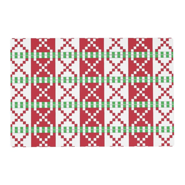 Red, white, green Latvian Latgale Ethnic Folk art Placemat (Front)