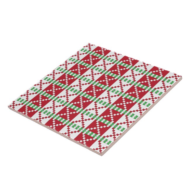Red, white, green Latvian Latgale Ethnic Folk art Tile (Side)