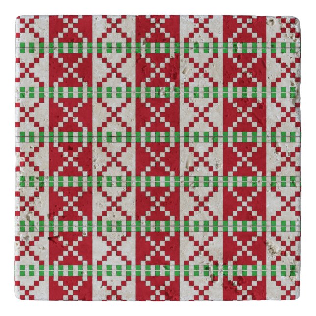 Red, white, green Latvian Latgale Ethnic Folk art Trivet (Front)