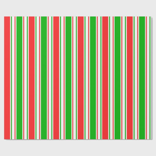Red, White, Green Lined Pattern Wrapping Paper (Flat)