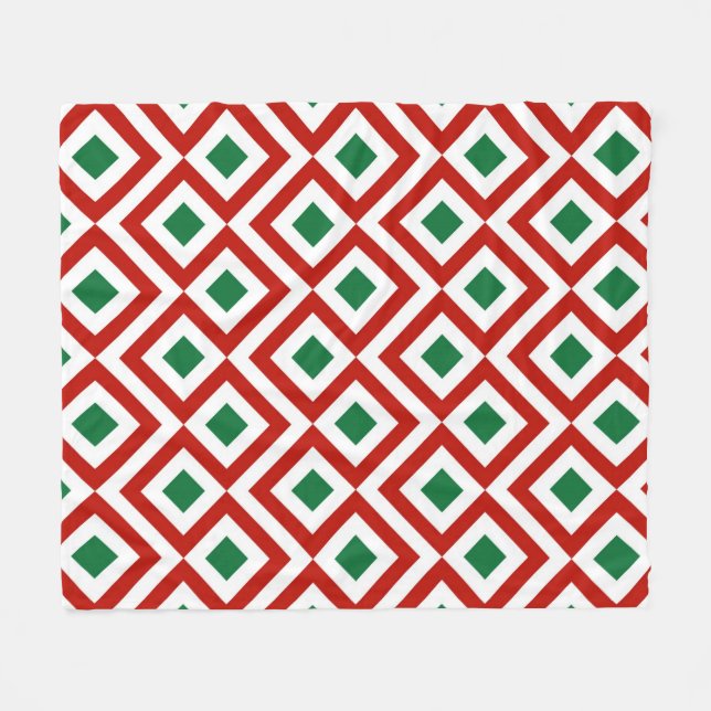 Red, White, Green Meander Fleece Blanket (Front (Horizontal))