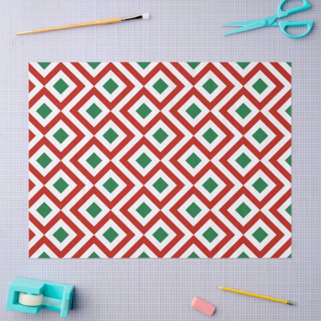 Red, White, Green Meander Tissue Paper (Craft)