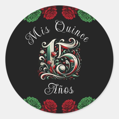 Red White Green Mis Quince Anos 15 Quinceaera Classic Round Sticker