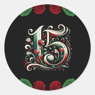 Red White Green Mis Quince Anos 15 Quinceañera Classic Round Sticker