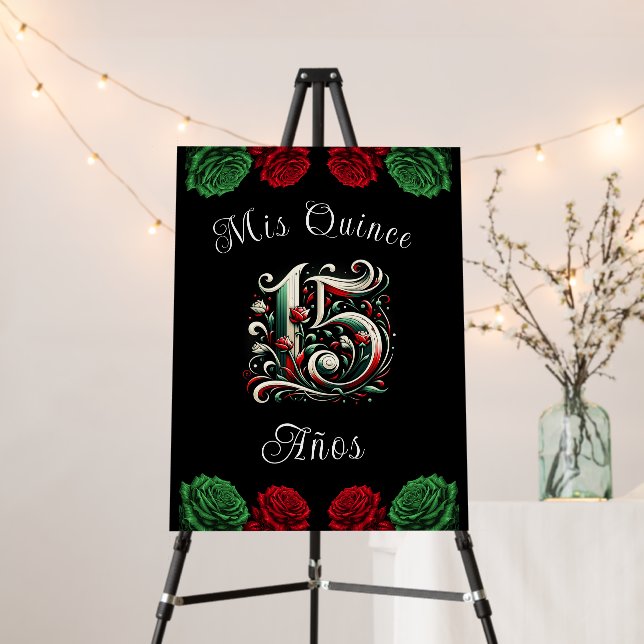Red White Green Mis Quince Anos 15 Quinceañera Foam Board (In Situ (Stand))