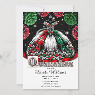 Red White Green Mis Quince Anos 15 Quinceañera Invitation