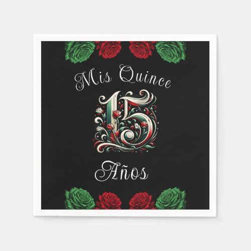 Red White Green Mis Quince Anos 15 Quinceaera Napkins