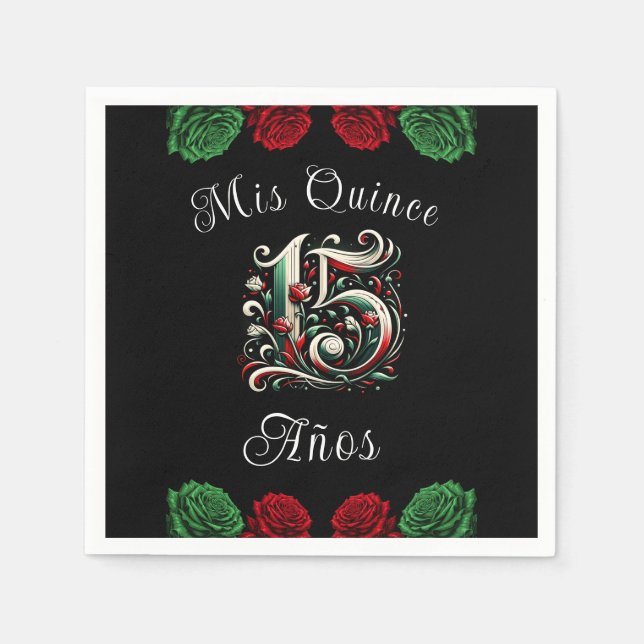 Red White Green Mis Quince Anos 15 Quinceañera Napkins (Front)