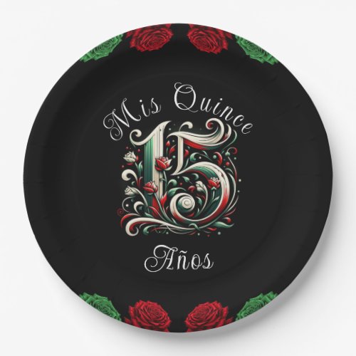 Red White Green Mis Quince Anos 15 Quinceaera Paper Plates