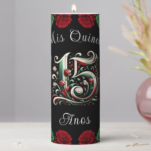 Red White Green Mis Quince Anos 15 Quinceaera Pillar Candle