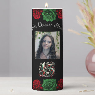 Red White Green Mis Quince Anos 15 Quinceañera Pillar Candle