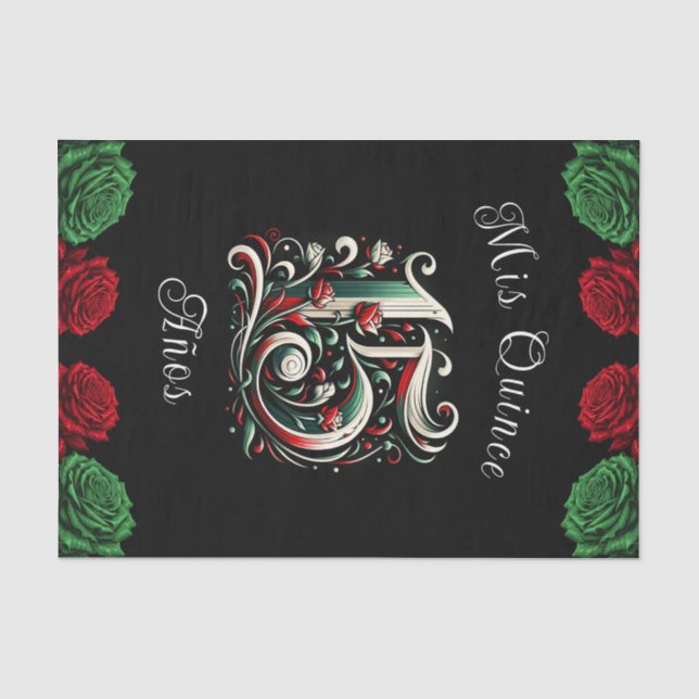 Red White Green Mis Quince Anos 15 Quinceañera Tissue Paper (Front)