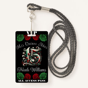 Red White Green Mis Quince Anos 15 Quinceañera VIP Badge