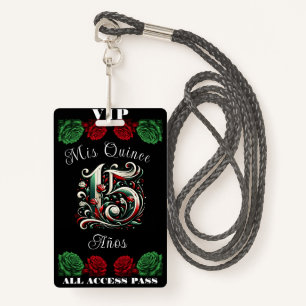 Red White Green Mis Quince Anos 15 Quinceañera VIP Badge