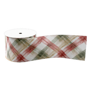 Red White Green Plaid Stripes Christmas Grosgrain Ribbon