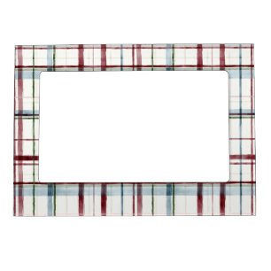Red White Green Plaid Stripes Magnetic Frame