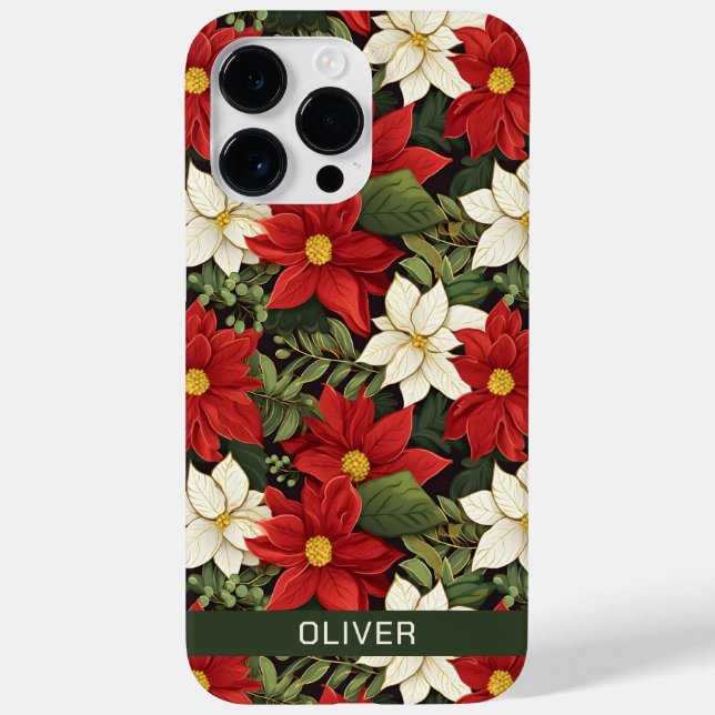 Red White Green Poinsettia Flowers Pattern Case-Mate iPhone Case (Back)