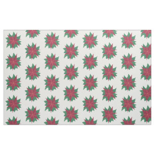 Red White Green Poinsettias Christmas Fabric