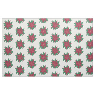 Red White Green Poinsettias Christmas Fabric