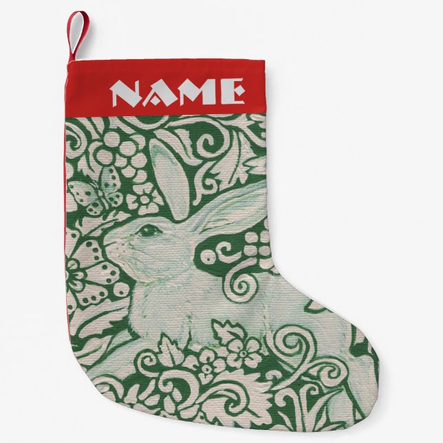 Red White Green Rabbit Stocking Personalize Folk (Front)