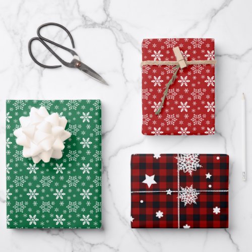 Red White Green Snowflake Christmas Holiday  Wrapping Paper Sheets