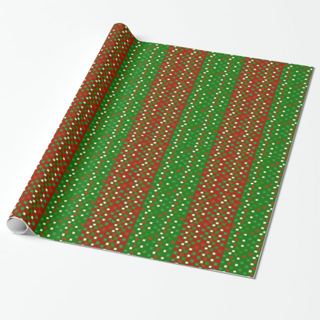 Red, White & Green Squares Chistmas Wrapping Paper (Unrolled)