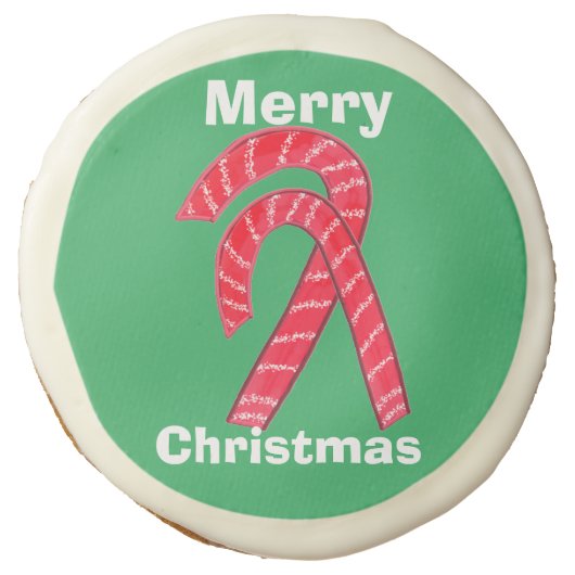 Red White Green Striped Candy Canes Christmas Sugar Cookie (Front)
