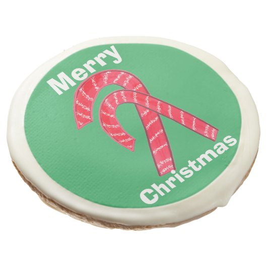 Red White Green Striped Candy Canes Christmas Sugar Cookie (Angled)