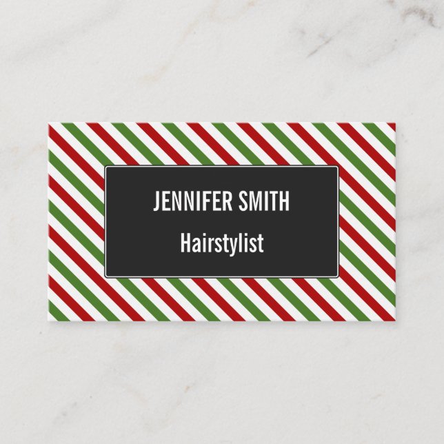 Red, White & Green Striped Pattern Business Card (Front)