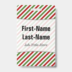 Red, White & Green Striped Pattern; Custom Name Badge